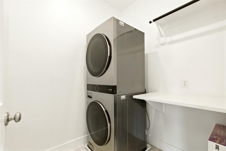 The laundry room features washer and dryer connections, andplenty of storage space. The laundry room features washer and dryer connections, andplenty of storage space.