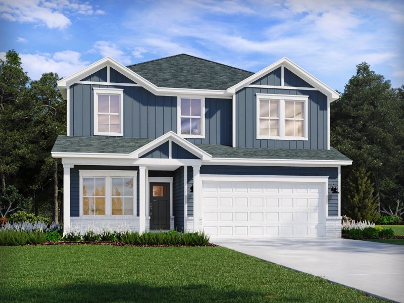 Front exterior of a new home in River Ridge, Clarksville, TN, highlighting curb appeal (Image 1).