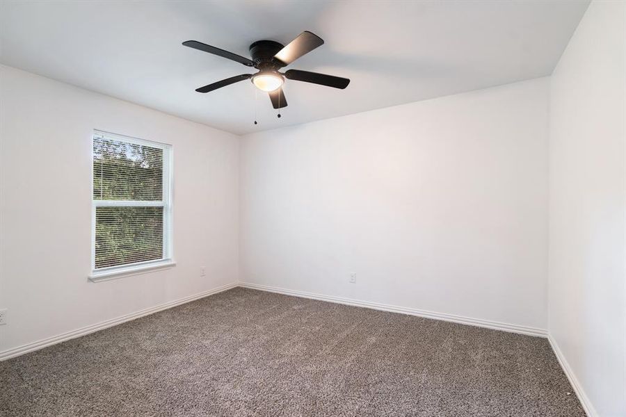 Unfurnished room with carpet and a ceiling fan Unfurnished room with carpet and a ceiling fan