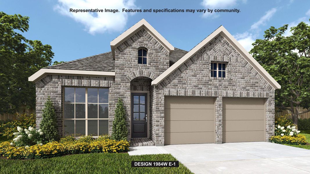 Front exterior of a new home in Lariat 45', Liberty Hill, TX, highlighting curb appeal (Image 1). Front exterior of a new home in Lariat 45', Liberty Hill, TX, highlighting curb appeal (Image 1).