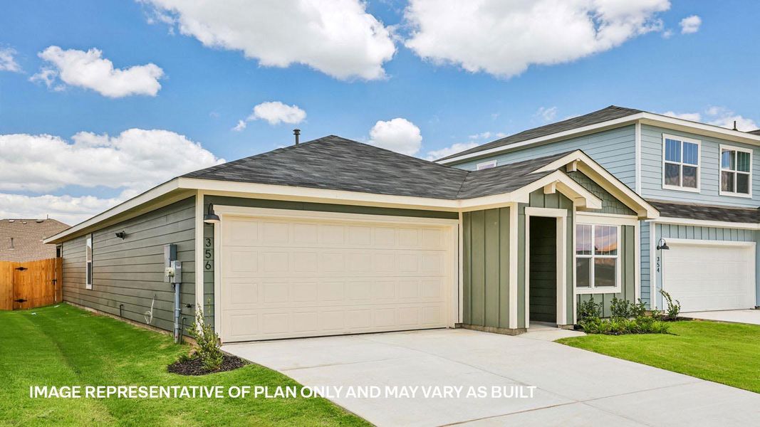 Front exterior of a new home in Valverde, Bastrop, TX, highlighting curb appeal (Image 2). Front exterior of a new home in Valverde, Bastrop, TX, highlighting curb appeal (Image 2).