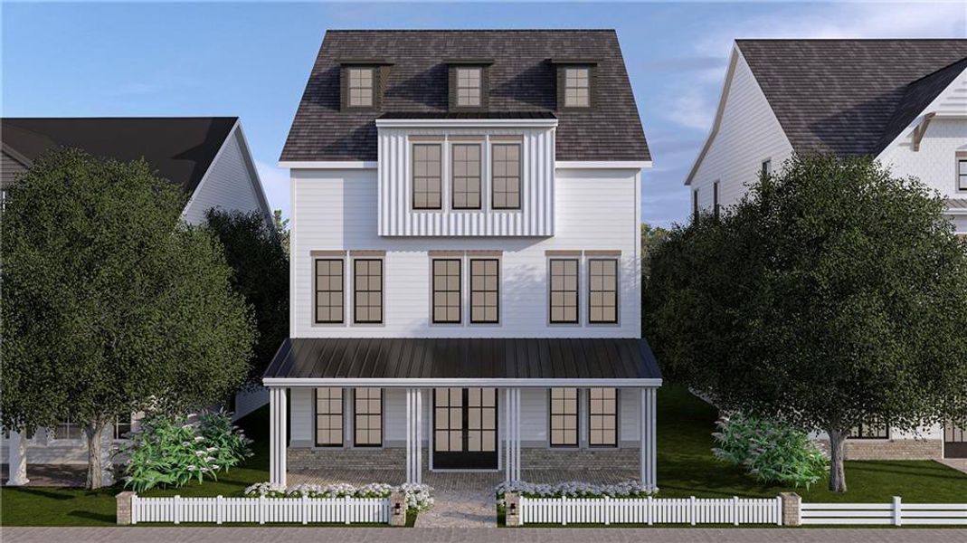 Front exterior of a new home in Echo at Crabapple, Milton, GA, highlighting curb appeal (Image 1).