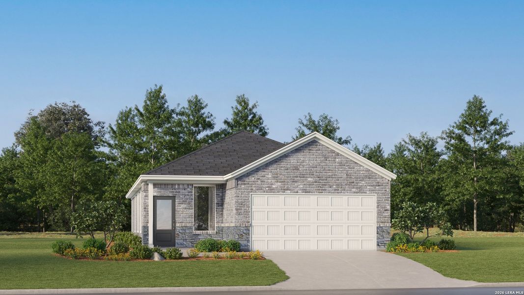 Front exterior of a new home in Juniper Ranch, Spring Branch, TX, highlighting curb appeal (Image 1). Front exterior of a new home in Juniper Ranch, Spring Branch, TX, highlighting curb appeal (Image 1).