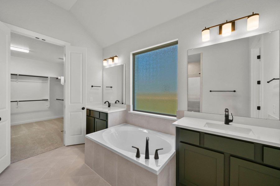 Primary Bath retreat with dual vanities & garden tub