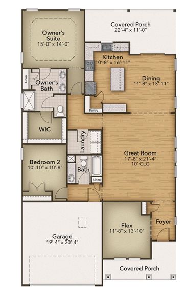 2D floor plan layout for the The Sunset Cove by Chesapeake Homes in Bridgewater - Shorehaven Village, Little River, SC (Image 3).