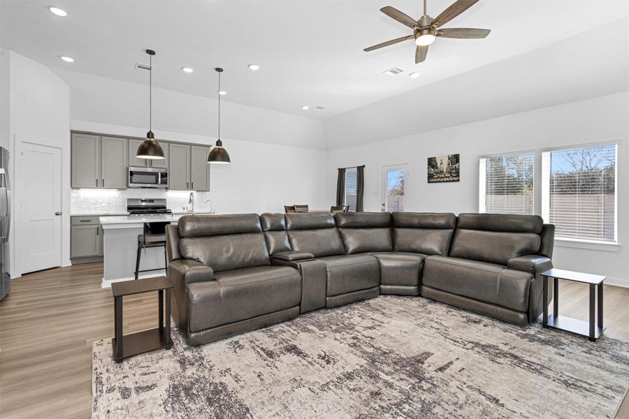 This inviting family room offers a spacious layout.