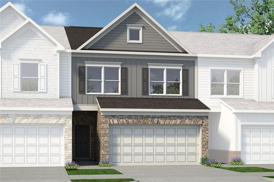 Front exterior of a new home in Trinity Station, Auburn, GA, highlighting curb appeal (Image 1). Front exterior of a new home in Trinity Station, Auburn, GA, highlighting curb appeal (Image 1).