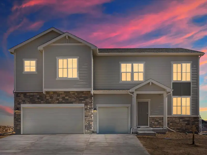 Representative exterior photo of a completed home built from the The Fraser by Meritage Homes in Paint Brush Hills, Peyton, CO (Image 1).