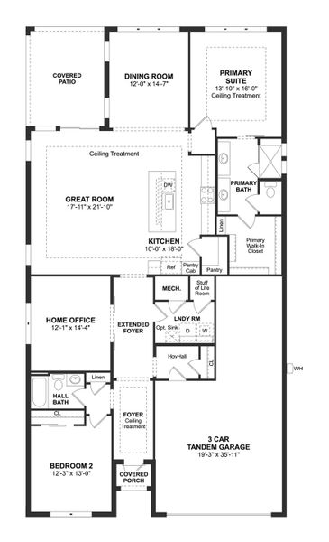 2D floor plan layout for the Kelly by K. Hovnanian® Homes in K. Hovnanian's® Four Seasons at Wylder, Port St. Lucie, FL (Image 3). 2D floor plan layout for the Kelly by K. Hovnanian® Homes in K. Hovnanian's® Four Seasons at Wylder, Port St. Lucie, FL (Image 3).