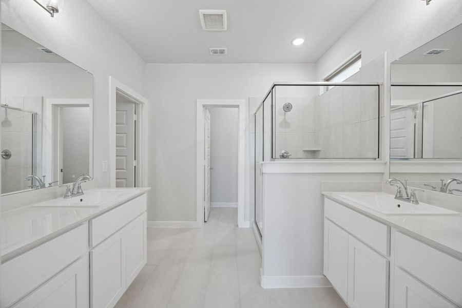 Primary Bathroom in the Masters home plan by Trophy Signature Homes – REPRESENTATIVE PHOTO