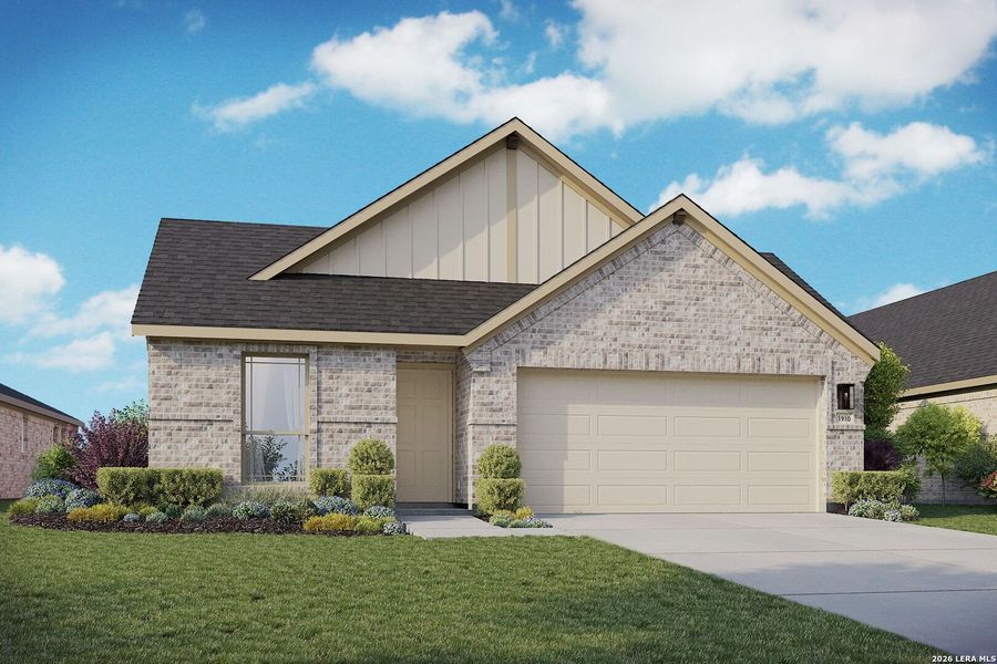 Front exterior of a new home in Prairie Green, Converse, TX, highlighting curb appeal (Image 2). Front exterior of a new home in Prairie Green, Converse, TX, highlighting curb appeal (Image 2).
