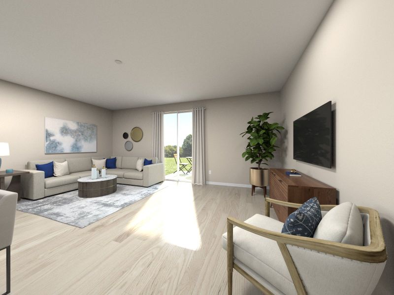 Rendering of the family room in the Violet floorplan