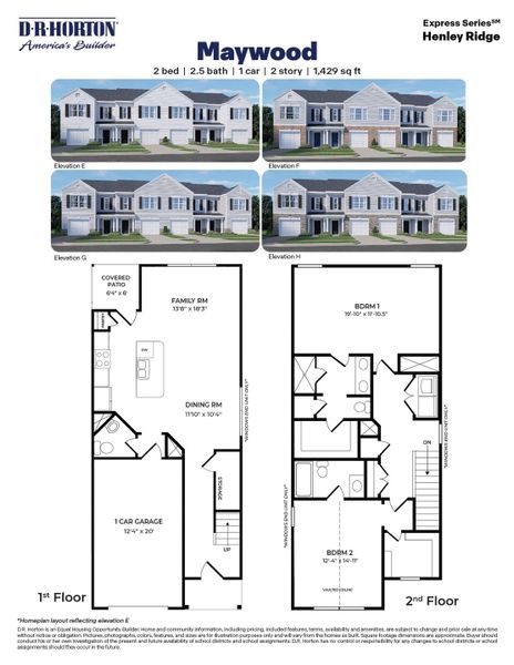 2D floor plan layout for the Maywood by D.R. Horton in Henley Ridge, Graham, NC (Image 3).