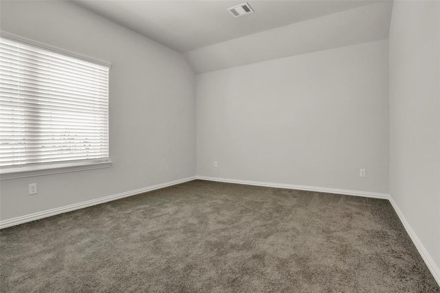 Carpeted empty room featuring lofted ceiling and a wealth of natural light