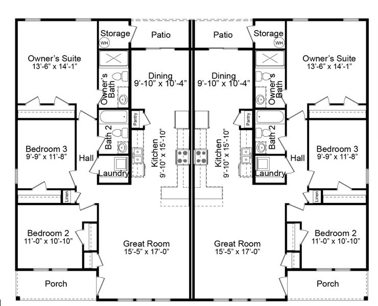 2D floor plan layout for the The Villas by JC Jackson Homes,LLC in The Villas, Newport, NC (Image 5).