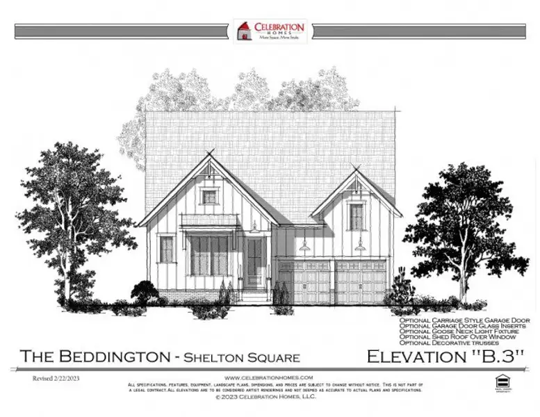 Representative rendering of the exterior for the Beddington by Celebration Homes (Image 1).