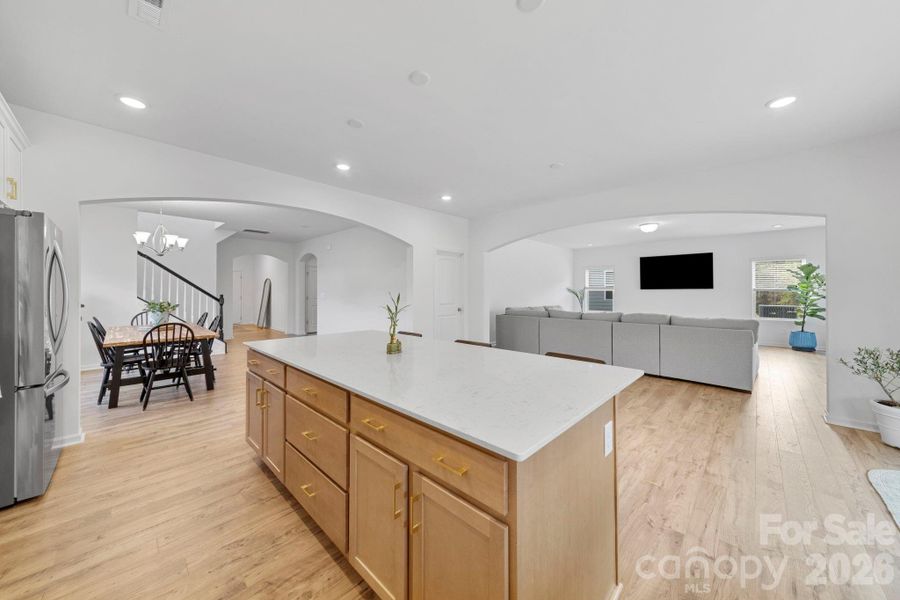 Open layout of Kitchen, Dining and Living Space