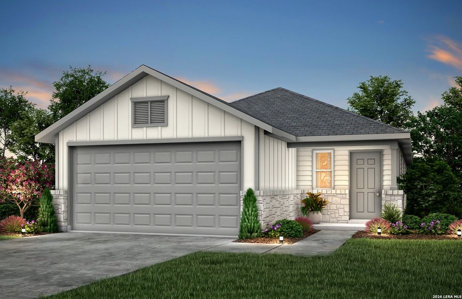 Front exterior of a new home in The Overlook at Creekside, New Braunfels, TX, highlighting curb appeal (Image 1). Front exterior of a new home in The Overlook at Creekside, New Braunfels, TX, highlighting curb appeal (Image 1).
