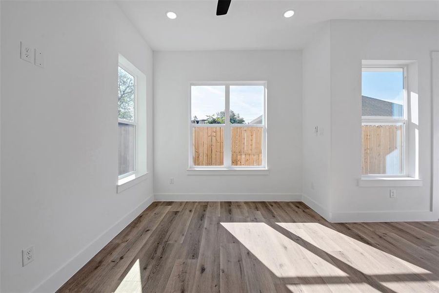 Large windows throughout the home fill it with natural light.