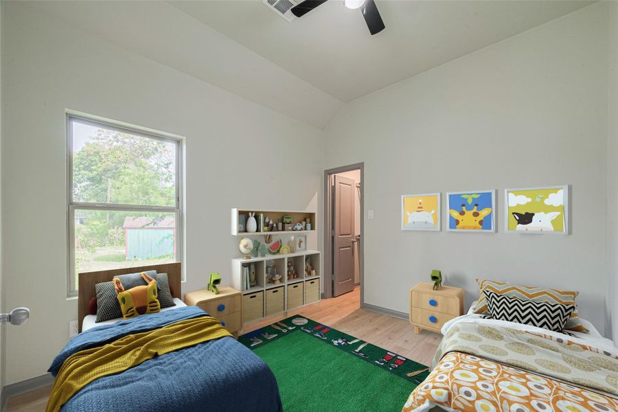 Charming secondary bedroom, thoughtfully staged to inspire versatile use and comfort. Charming secondary bedroom, thoughtfully staged to inspire versatile use and comfort.