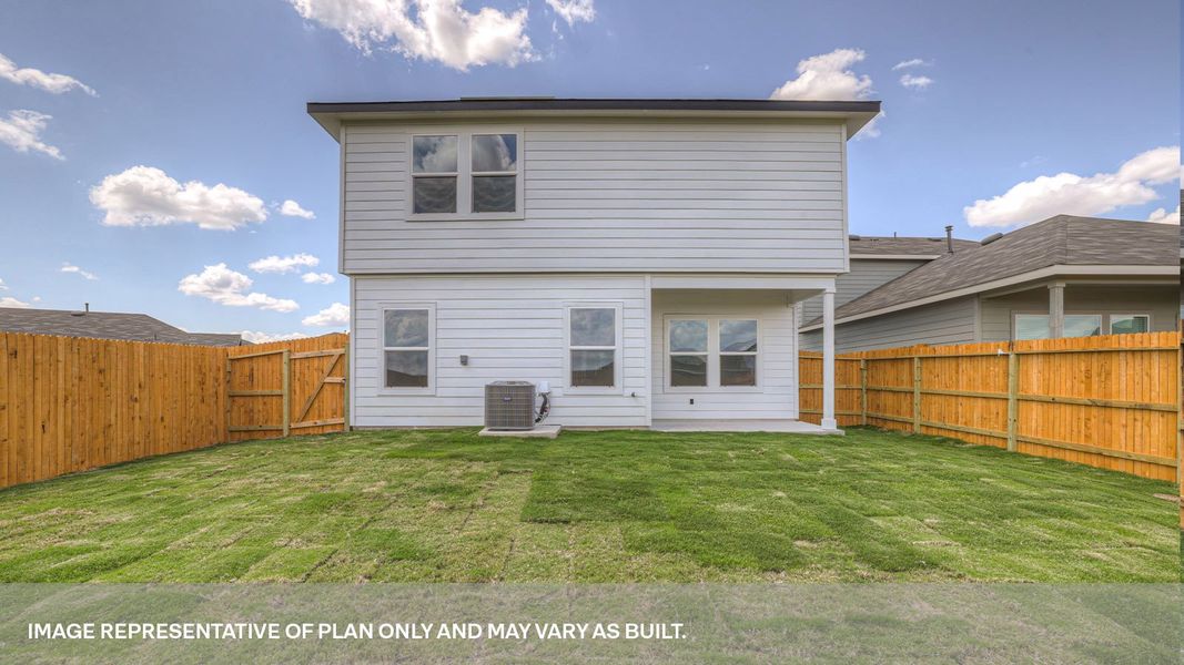 Representative exterior photo of a completed home built from the The Kate by D.R. Horton in Saengerhalle Meadows, New Braunfels, TX (Image 16). Representative exterior photo of a completed home built from the The Kate by D.R. Horton in Saengerhalle Meadows, New Braunfels, TX (Image 16).