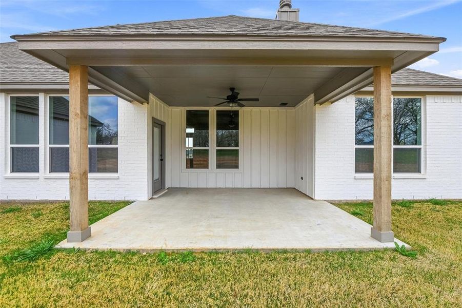 View of patio / terrace featuring ceiling fan
