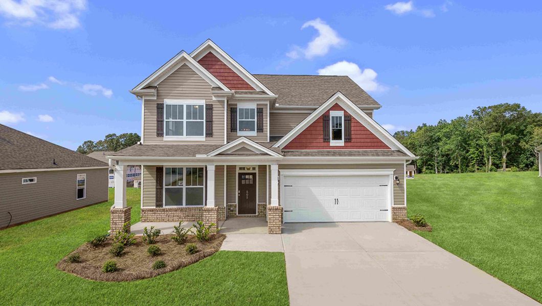 Front exterior of a new home in Adams Glen, Mauldin, SC, highlighting curb appeal (Image 1).