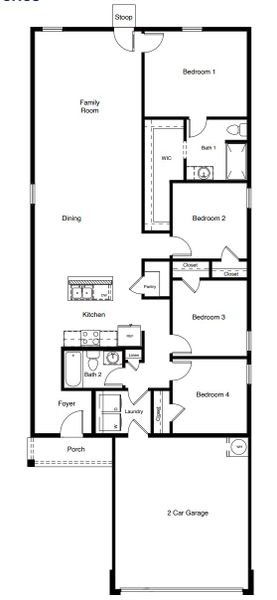 2D floor plan layout for the Elk by D.R. Horton in Deer Meadows, Odessa, TX (Image 4).