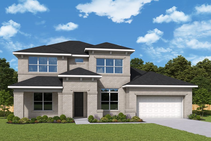 Representative exterior photo of a completed home built from the The Sunflower by David Weekley Homes in Cross Creek West, Fulshear, TX (Image 21).