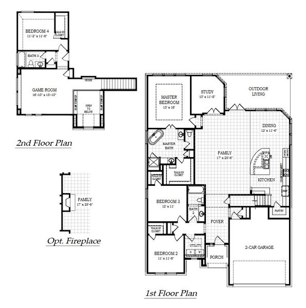 2D floor plan layout of this home in Village at Three Oaks, Seguin, TX (Image 5).