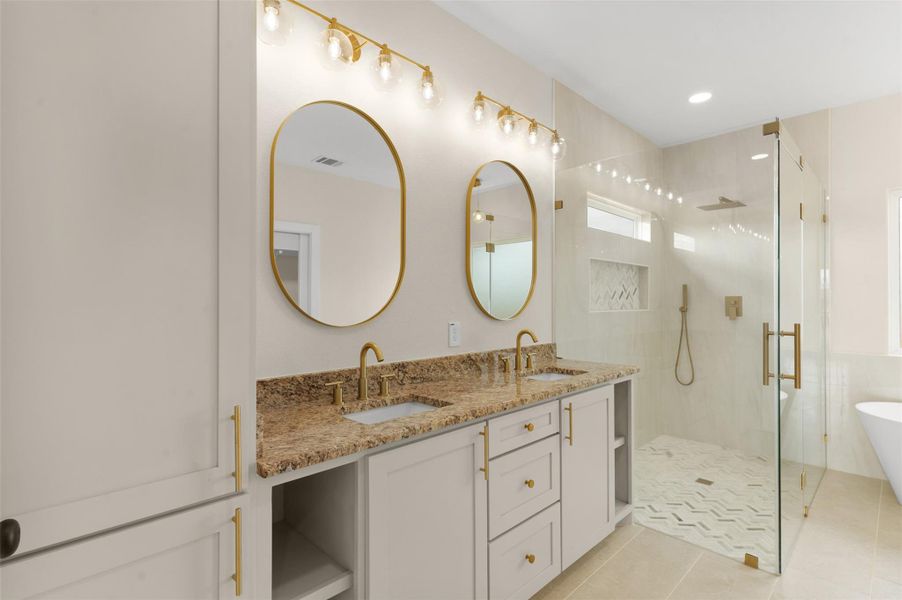 Primary Bathroom Vanity and Walk-In Shower