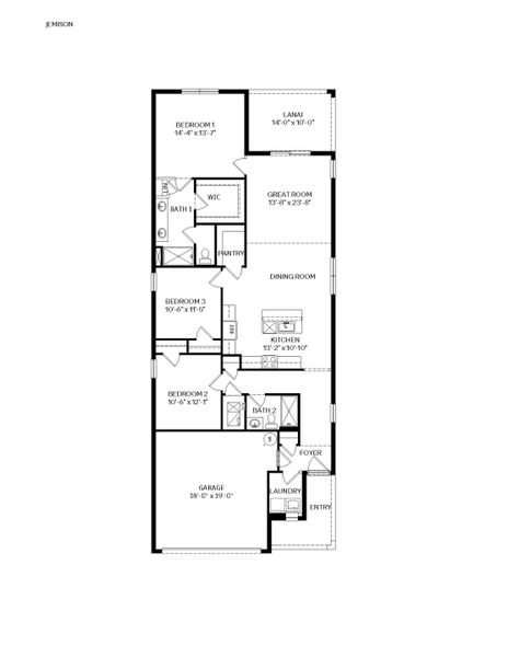 2D floor plan layout for the JEMISON by D.R. Horton in Coral Lakes - Tradition & Express, Punta Gorda, FL (Image 3).
