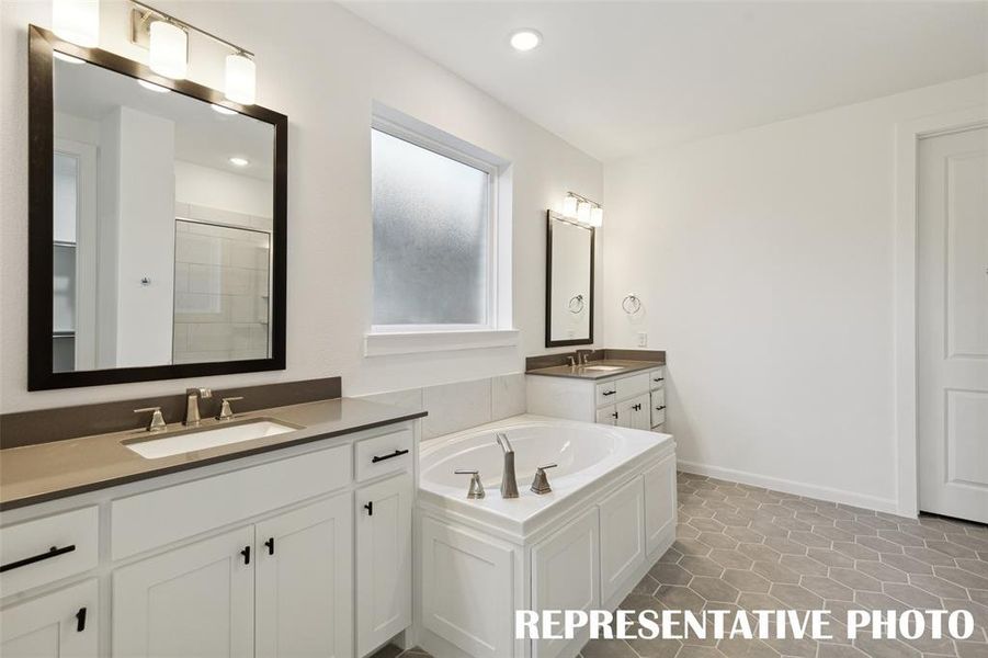 Featuring dual vanities with plenty of storage, this owner's bath offers plenty of room for two! REPRESENTATIVE PHOTO Featuring dual vanities with plenty of storage, this owner's bath offers plenty of room for two! REPRESENTATIVE PHOTO