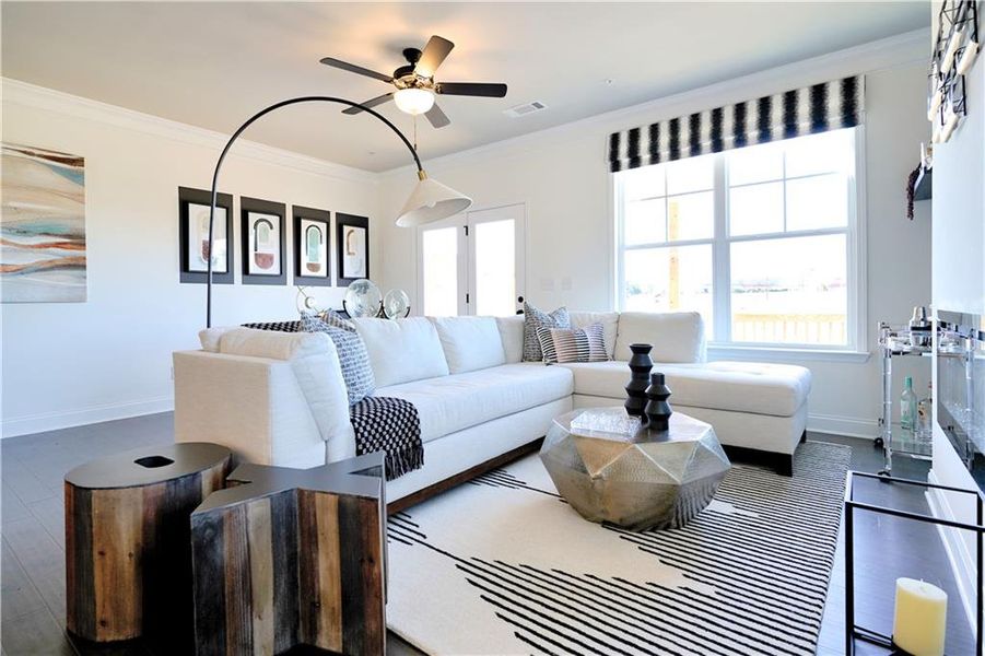 Furnished interior view inside a new home in Towns at Enclave, Lawrenceville (Image 8). Furnished interior view inside a new home in Towns at Enclave, Lawrenceville (Image 8).