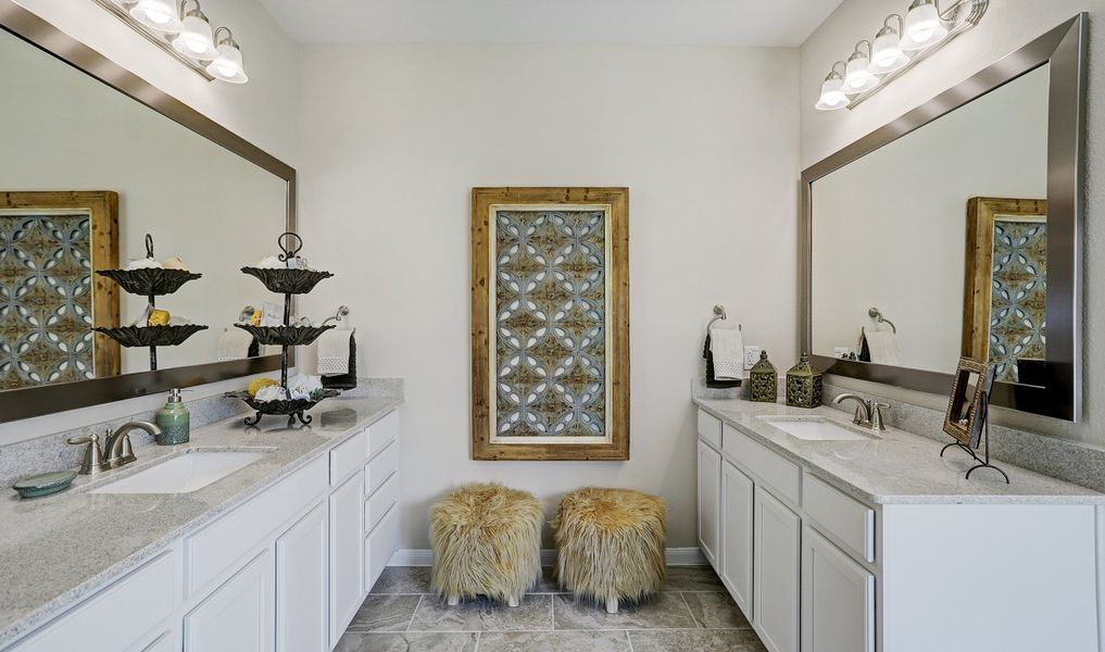 Dual vanity sinks in owner's bath