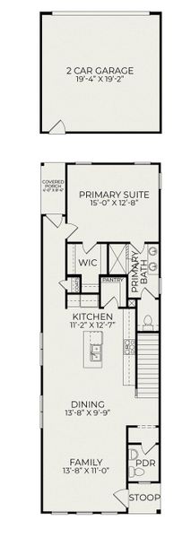 2D floor plan layout for the Lumen A by Homes by Dickerson in Chatham Park, Pittsboro, NC (Image 2). 2D floor plan layout for the Lumen A by Homes by Dickerson in Chatham Park, Pittsboro, NC (Image 2).