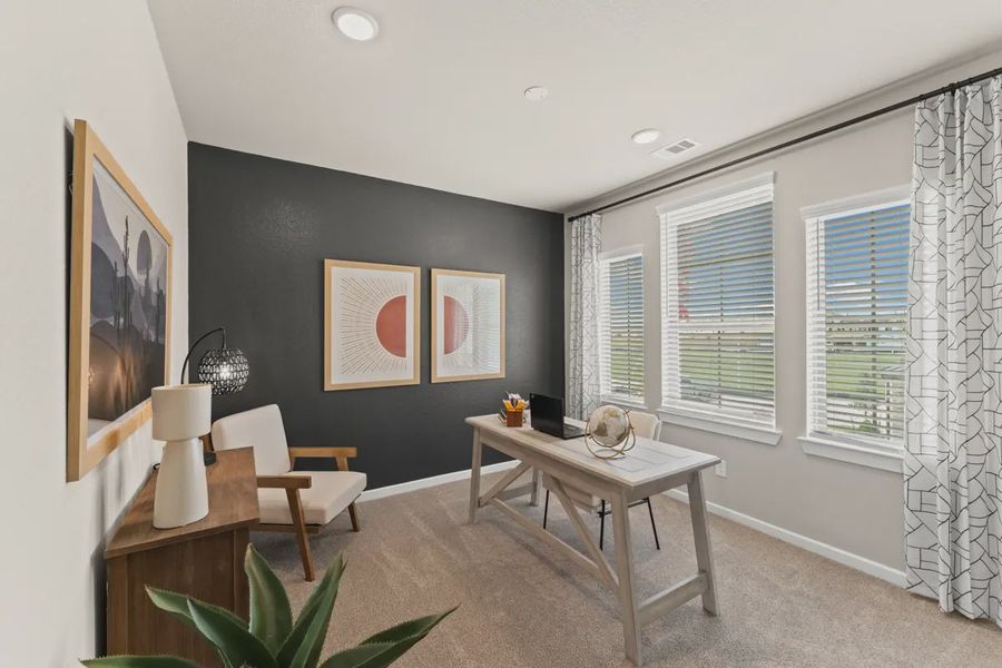 Representative furnished interior of a home built from the Capeside by Chesmar Homes in Meridiana Courtyard Collection, Manvel (Image 8).