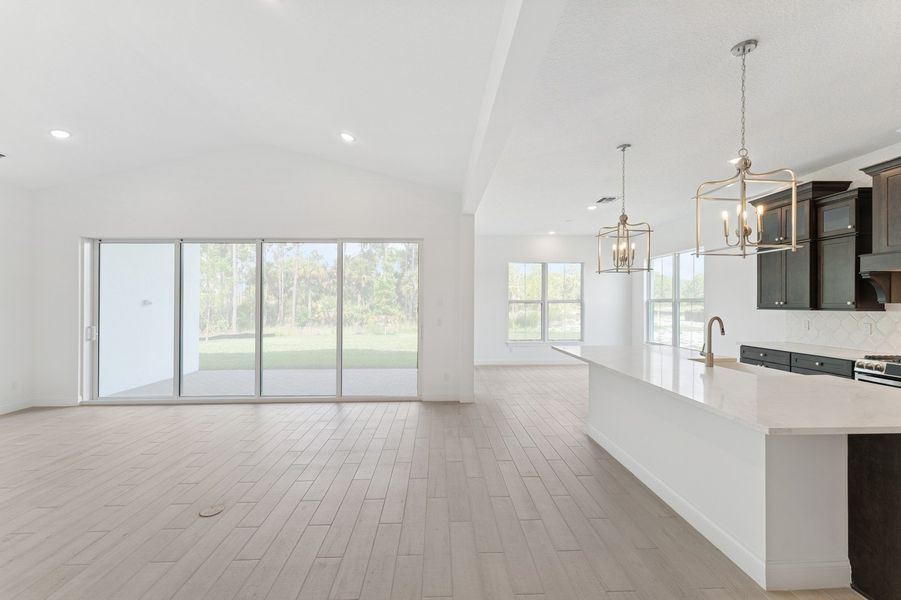 Great room with vaulted ceiling