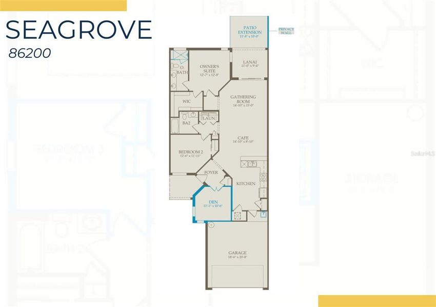 2D floor plan layout of this home in BeachWalk by Manasota Key, Englewood, FL (Image 3).