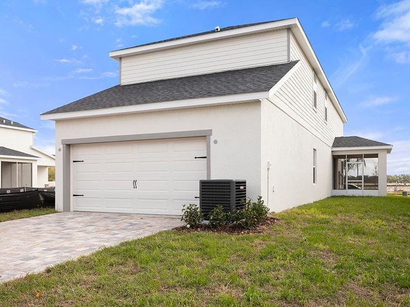 The Danyella bungalow includes an attached 2-car garage, located at the rear of the home.