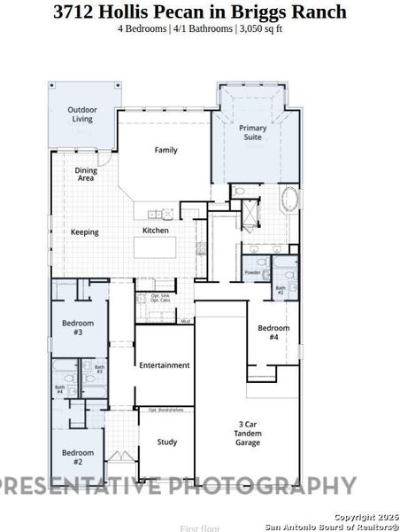 2D floor plan layout of this home in Briggs Ranch, San Antonio, TX (Image 3).