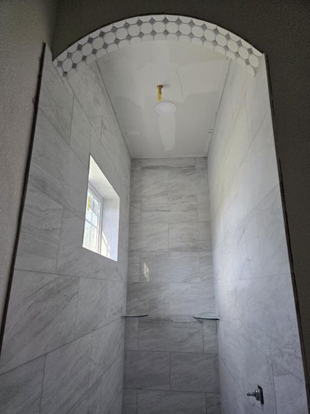 tiled walk-in shower