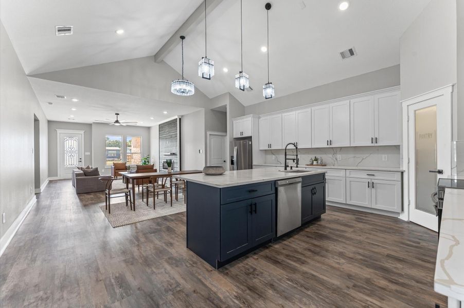 LED lighting enhances every workspace, making this kitchen both beautiful and efficient. LED lighting enhances every workspace, making this kitchen both beautiful and efficient.