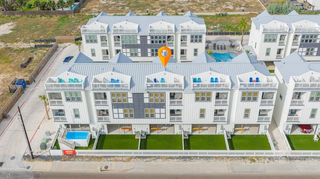 Aerial view of a pool area Aerial view of a pool area