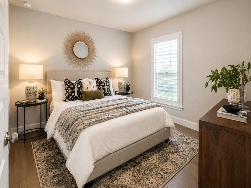 Fourth bedroom ideally positioned near the secondary bedroom and offering direct access to the full shared bathroom in the hallway. (Note: Photo is staged; property is currently vacant.) Fourth bedroom ideally positioned near the secondary bedroom and offering direct access to the full shared bathroom in the hallway. (Note: Photo is staged; property is currently vacant.)