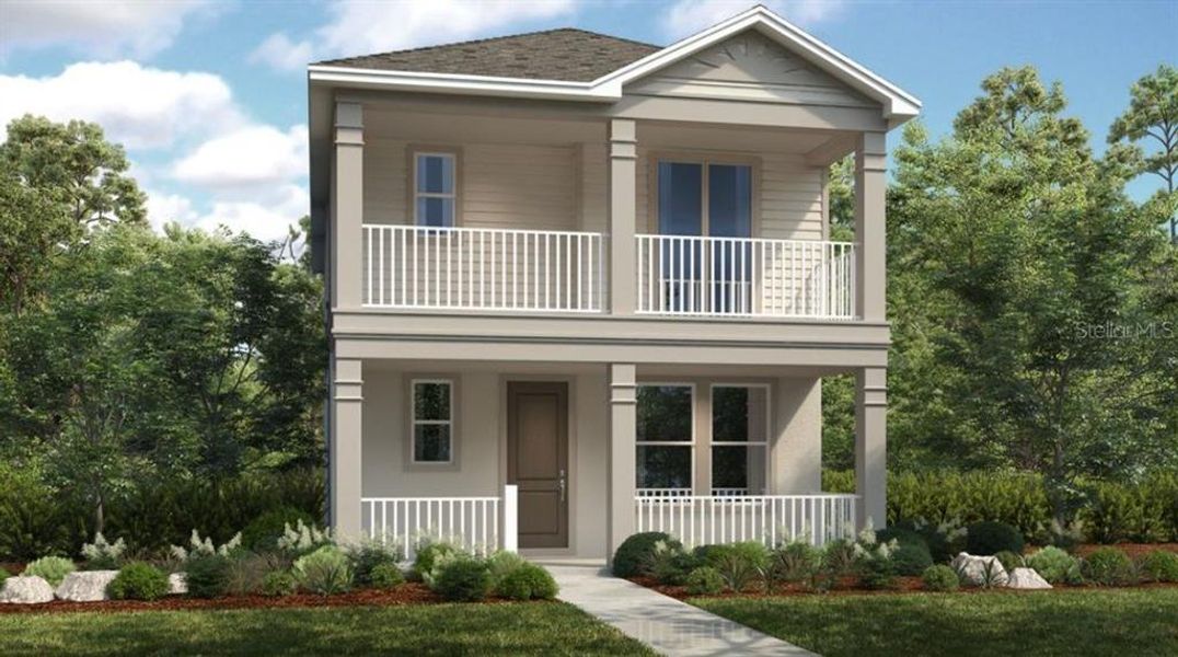 Front exterior of a new home in The Waters at Center Lake Ranch, St. Cloud, FL, highlighting curb appeal (Image 1).