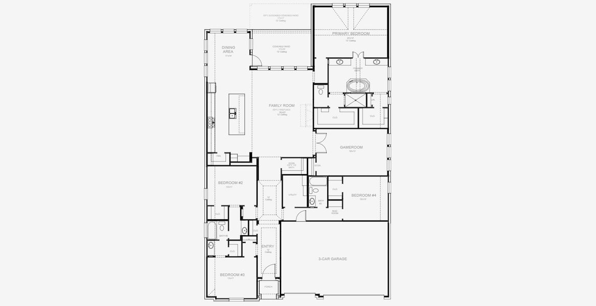 2D floor plan layout for the 2895W by Perry Homes in Sienna 60', Missouri City, TX (Image 3).