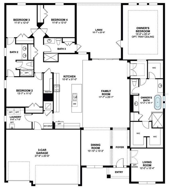 2D floor plan layout of this home in Ravencliffe, Oviedo, FL (Image 3).