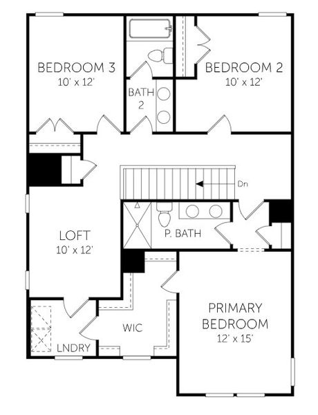 2D floor plan layout for the Hargrove - Single Family Homes by Dream Finders Homes in Shiloh Woods, Smithfield, NC (Image 4).