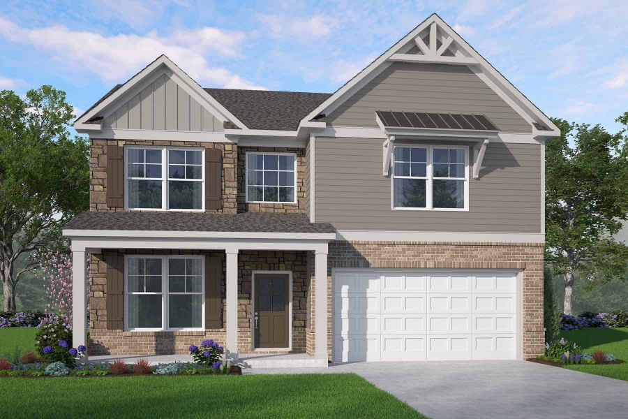 Representative exterior photo of a completed home built from the Lakewood by McKinley Homes in The Brooke at Rivertown, Fairburn, GA (Image 6).